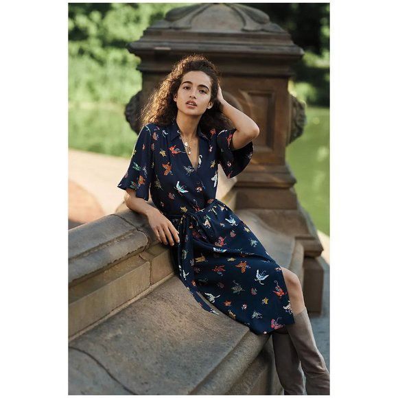 Anthropologie Dresses & Skirts - Maeve flutterby butterfly tie waist shirt dress